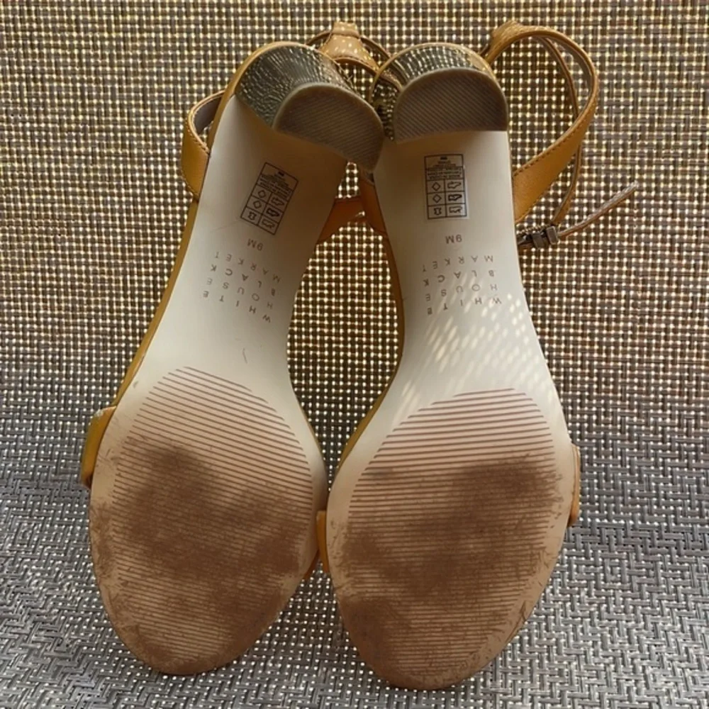 WHITE HOUSE BLACK MARKET Yellow Open toe heels with ankle strap women’s size 9